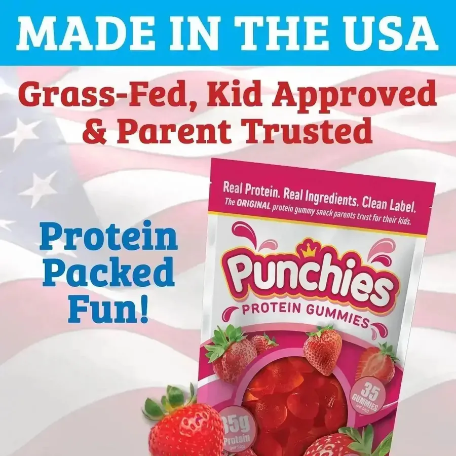 Original kids protein gummies: Punchies protein gummies, made in the USA